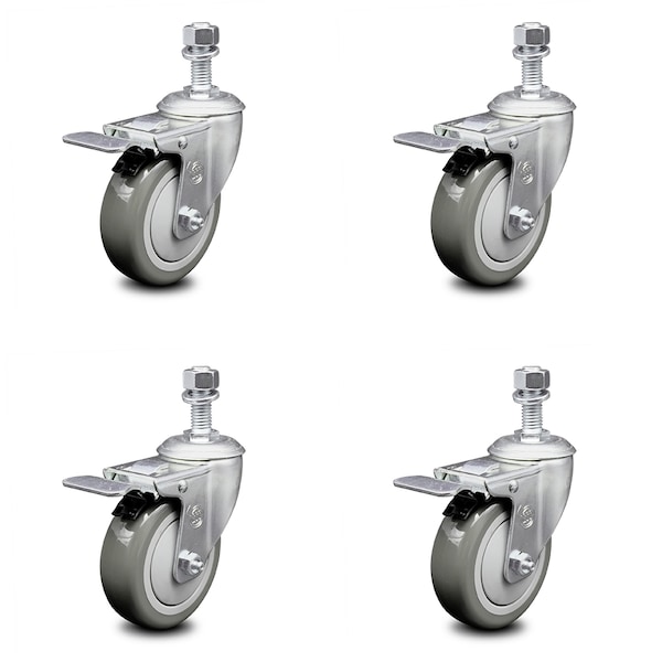 Service Caster 4 Inch Gray Polyurethane Swivel 1/2 Inch Stem Caster Set with Total Lock Brake SCC-TSTTL20S414-PPUB-121315-4 - main